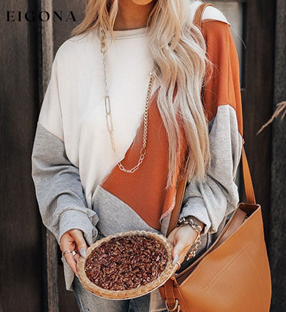 Stitching Irregular Hem Long Sleeve Top Best Sellers clothes Day Halloween EDM Monthly Recomend long sleeve top Occasion Daily Print Color Block Season Fall & Autumn Style Casual Sweater sweaters Sweatshirt
