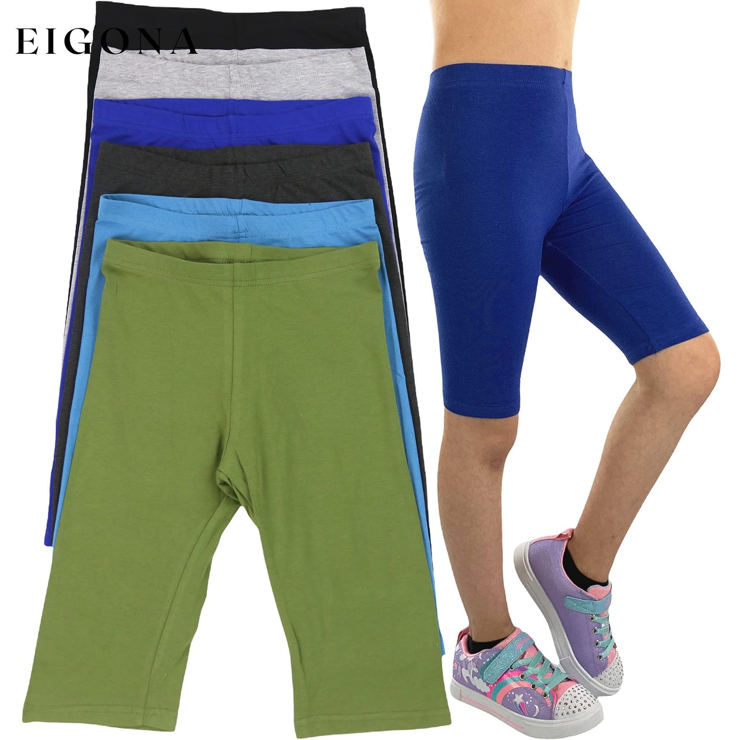6-Pack: ToBeInStyle Girls' Cotton-Spandex Blend Stretch Waistband Shorts __stock:100 bottoms Low stock refund_fee:1200