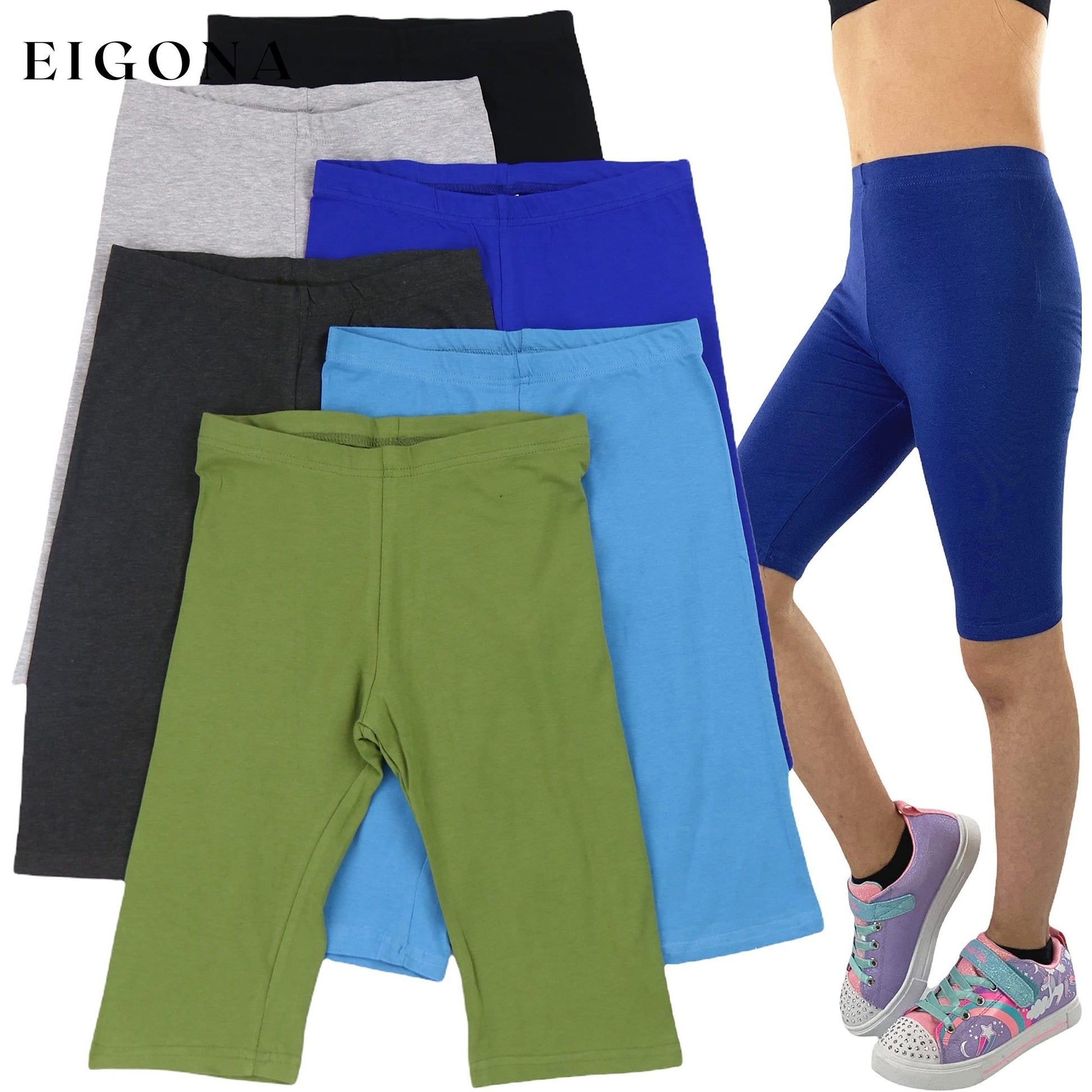6-Pack: ToBeInStyle Girls' Cotton-Spandex Blend Stretch Waistband Shorts Knee Length __stock:100 bottoms Low stock refund_fee:1200