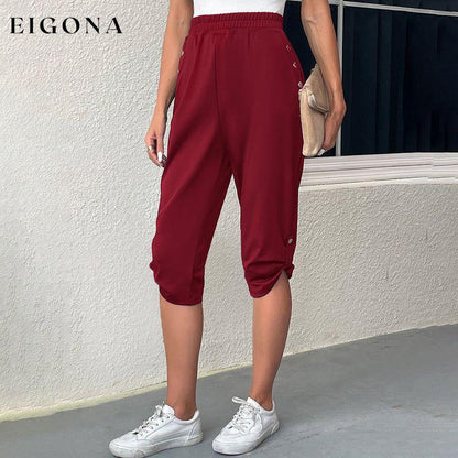 Casual Elastic Waist Trousers Wine Red best Best Sellings bottoms clothes pants Plus Size Sale Topseller