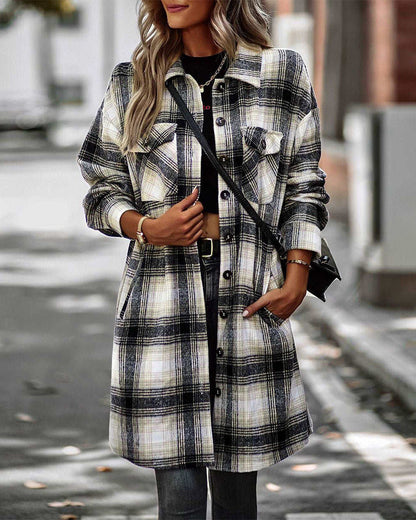 Casual plaid print pocket shirt 2024 f/w blouses & shirts spring