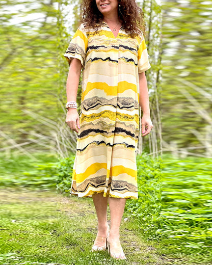 V-neck loose contrast striped dress casual dresses summer