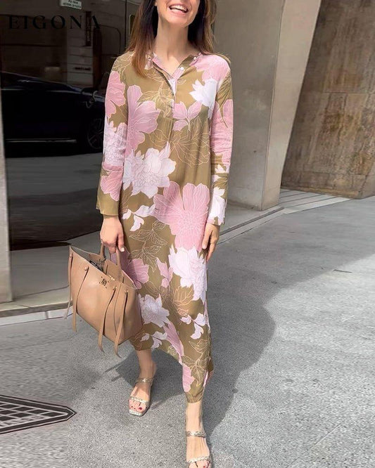 Casual floral print long sleeve slit maxi dress casual dresses spring summer