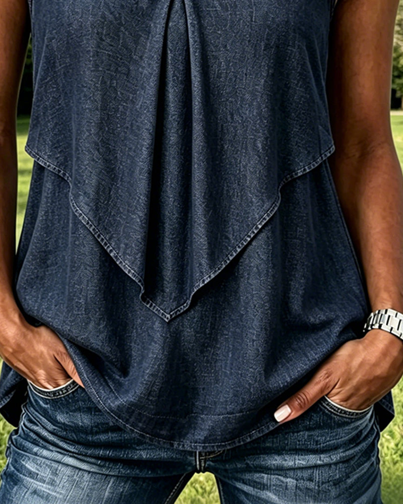 Solid V-Neck Casual Tank Top