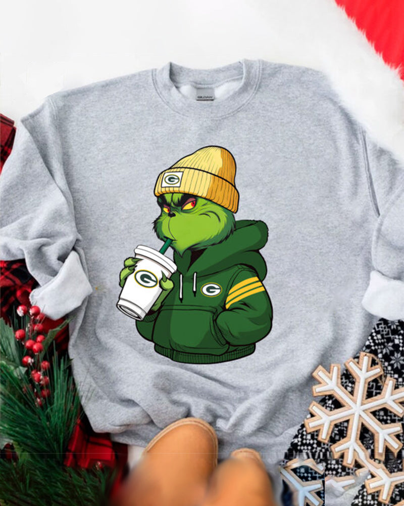 The Grinch Boy Green Bay Packers Drink Coffee 2024 f/w grinch nfl sweatshirts