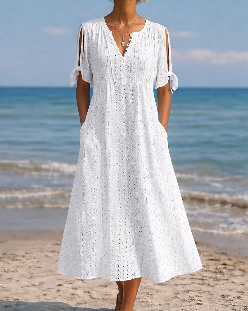 Hollow Out V Neck Tie Side Slit Cold Shoulder Dress