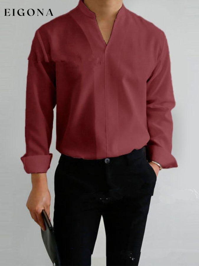 Casual Solid V-Neck Shirt men