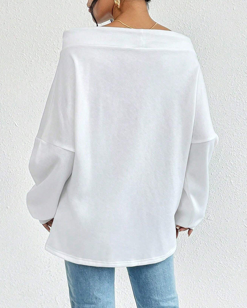 Fashion solid color one-shoulder drawstring sweatshirt 2024 f/w sweatshirts