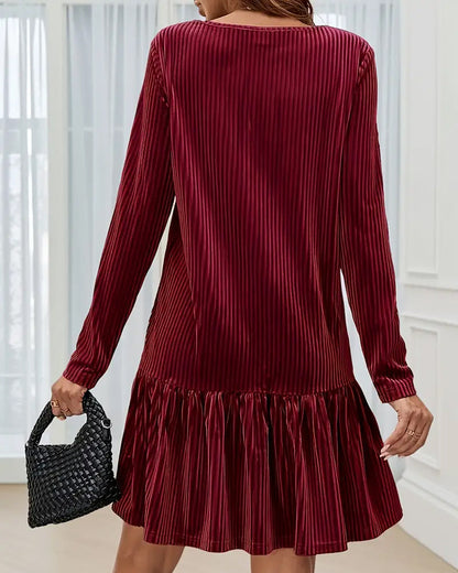 V-Neck Elegant Long-Sleeved Dress