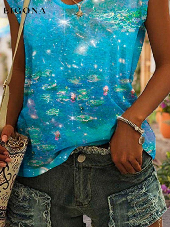 Oil Painting Water Lilies & Space Image Print Sleeveless Vest starry