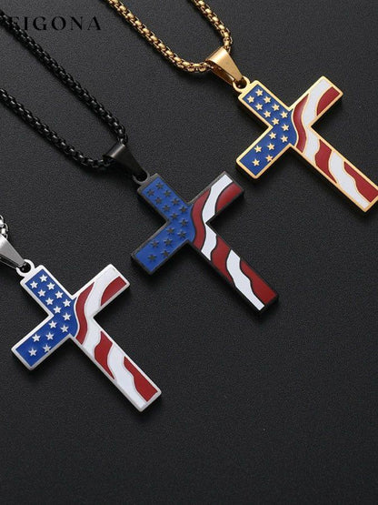 Color Block Flag Cross Necklace clearance sale