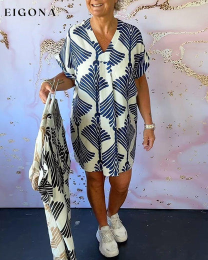 Printed V-neck casual short-sleeved dress casual dresses summer