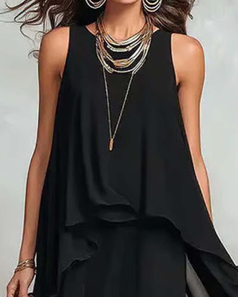 Crew Neck Sleeveless Chiffon Irregular Dress 2024 f/w spring summer