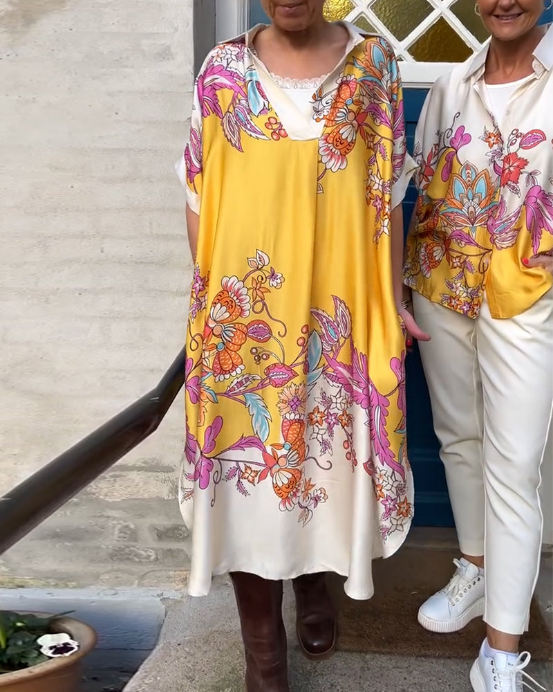 Lapel Printed Loose Dress