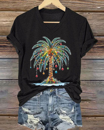 Women's Christmas Palm Tree Print T-Shirt 2024 f/w christmas spring summer t-shirts