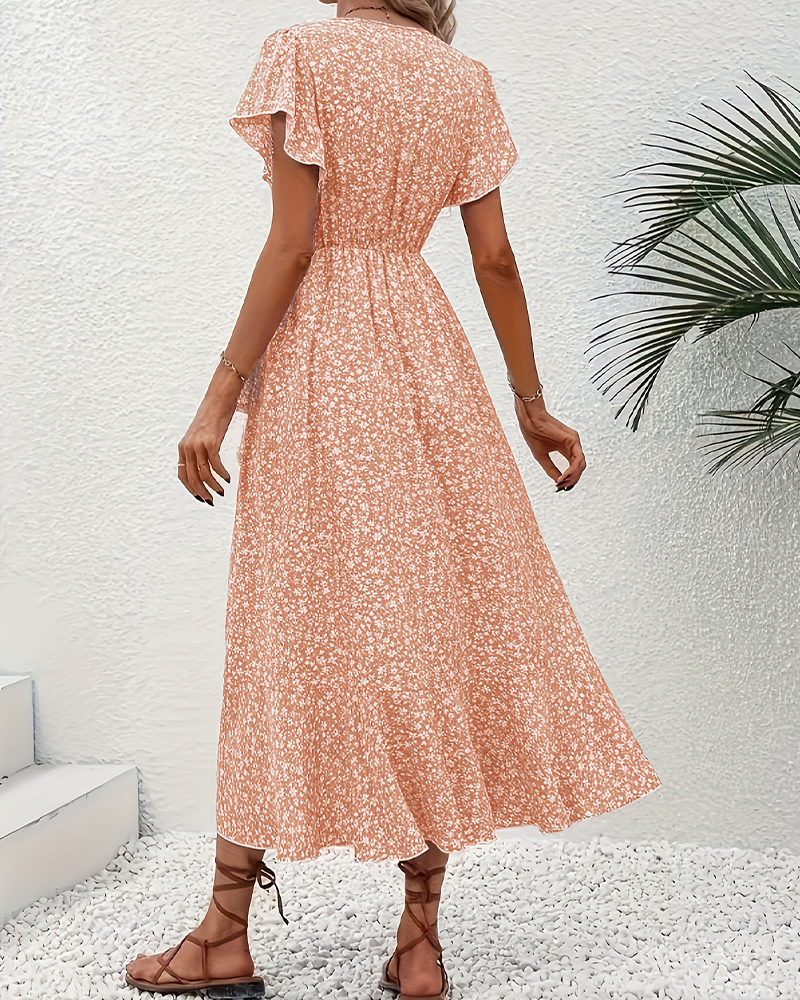 Small Floral Tie-Front Vacation Dress