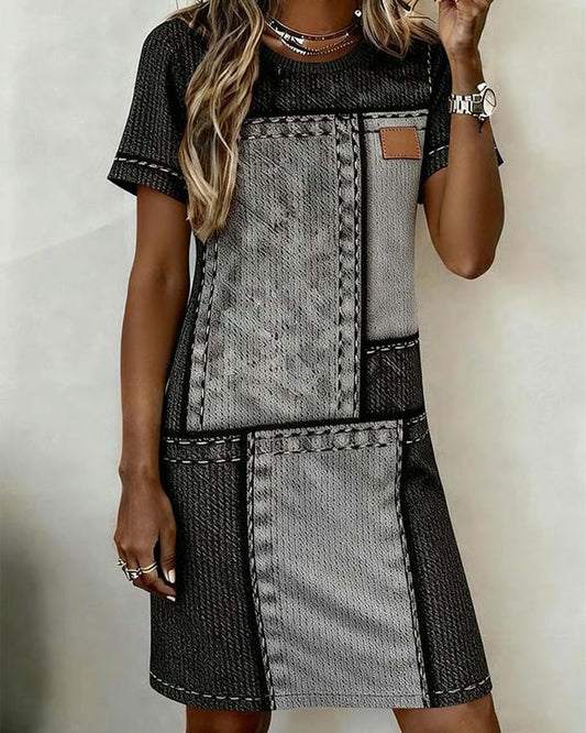 Retro Short-Sleeved Straight Dress
