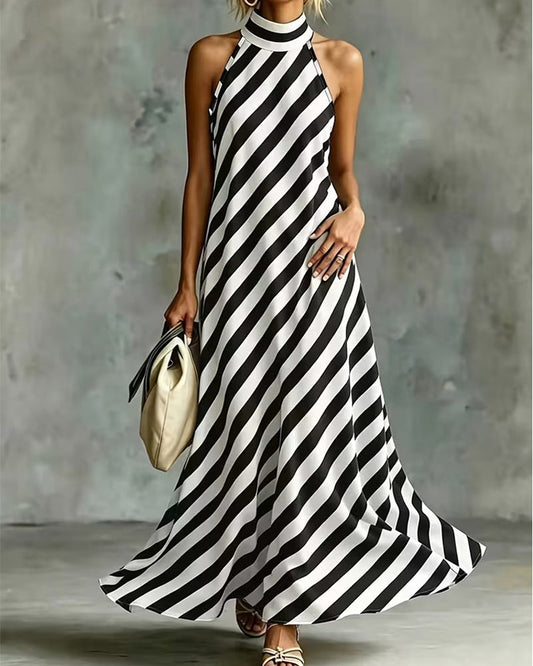Sleeveless Mock Neck Striped Dress casual dresses spring summer