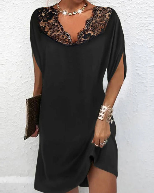 Slit sleeve lace solid color dress casual dresses party dresses summer