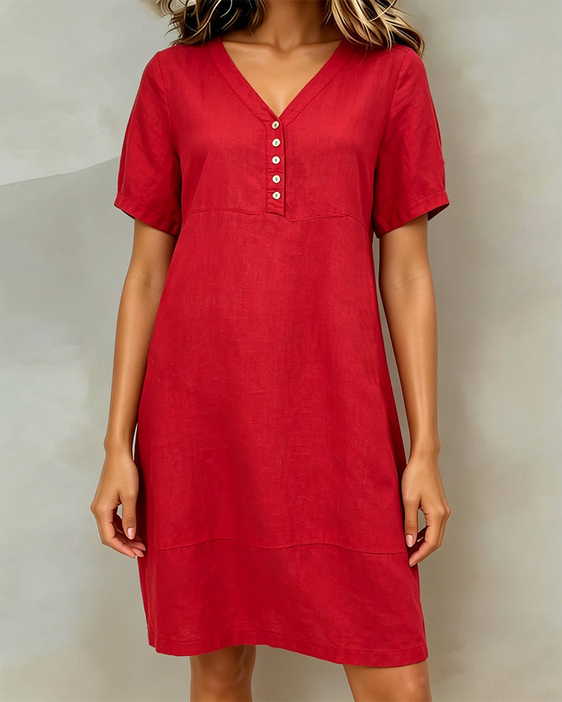 V-Neck Button Down Short Dress