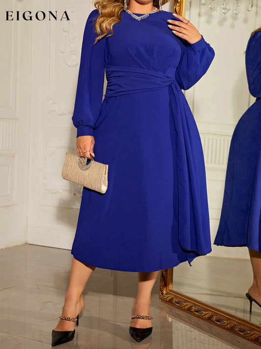 Plus Size Round Neck Long Sleeve Dress Royal Blue clothes dress dresses Hanny long sleeve dress midi dress Ship From Overseas Shipping Delay 09/29/2023 - 10/04/2023