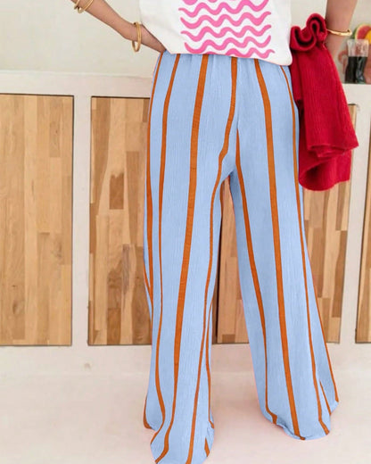 Stripe Pocket Loose Fit Straight Leg Long Pant