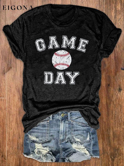 Women's Game Day Baseball Print Crew Neck T-Shirt ball print
