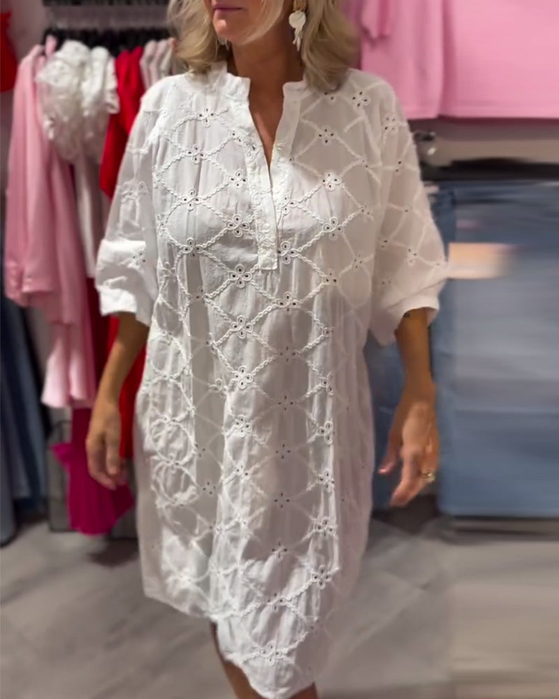 Long Sleeve Hollow Flower Loose Dress