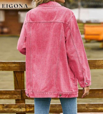 Collared Neck Denim Jacket With Pockets clothes Jackets & Coats M.F Ship From Overseas