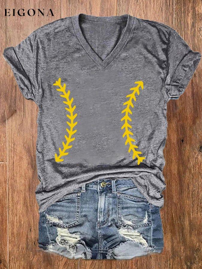 Women's Softball Lover Casual V-Neck Tee ball print