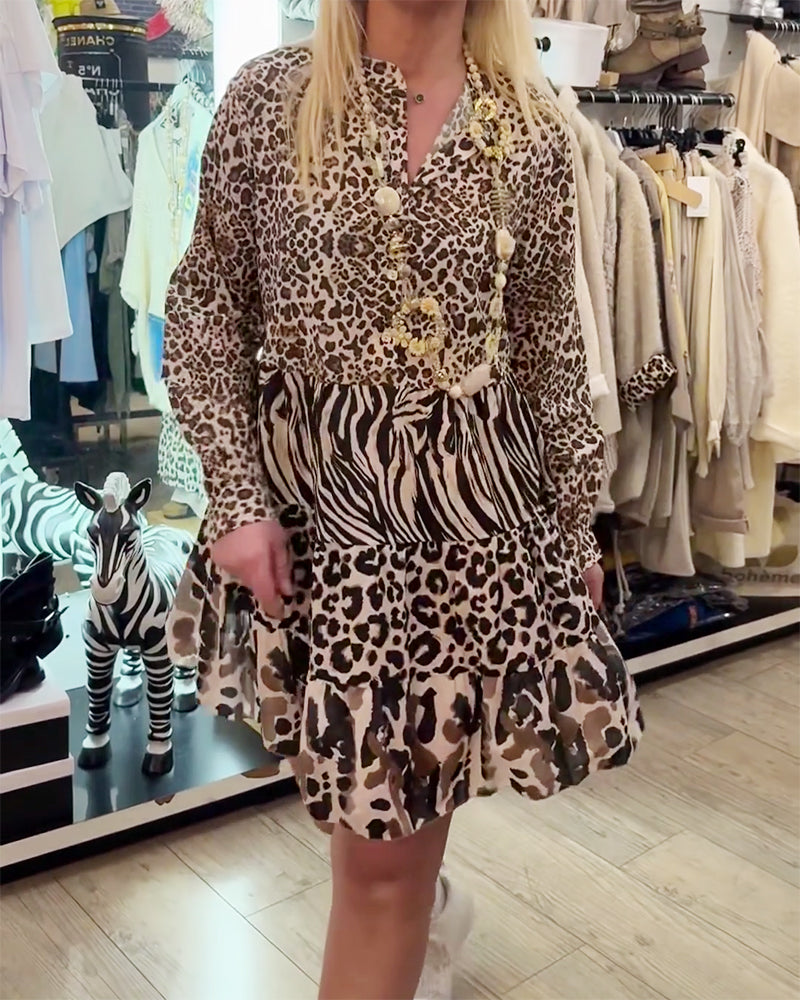 Zebra And Leopard Print Patchwork Cake Dress