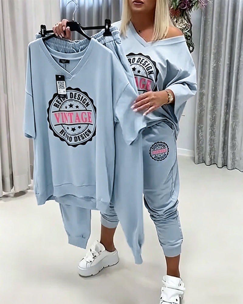 V-Neck Sporty Relaxed Two-Piece Set