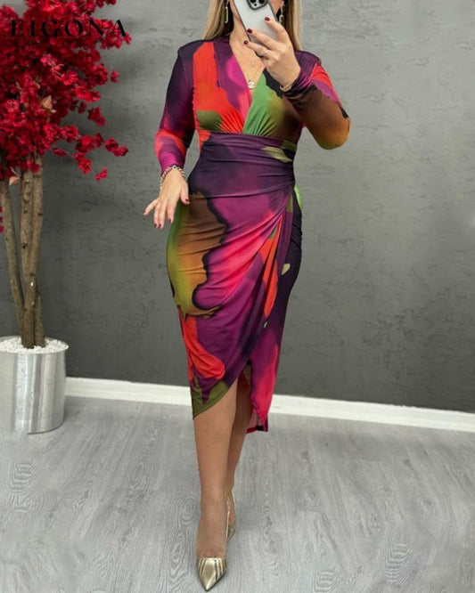 Colorful printed v-neck elegant dress 2023 f/w 23BF Party Dresses spring valentine's day 恢复3