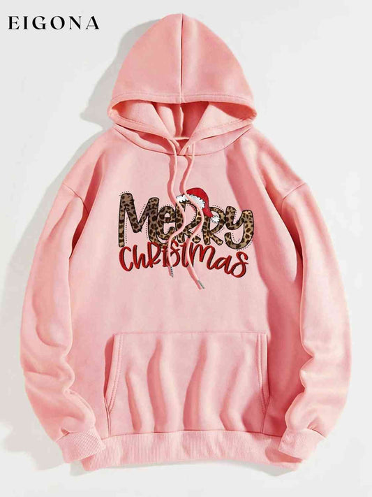 MERRY CHRISTMAS Graphic Drawstring Hoodie Blush Pink Christmas christmas sweater clothes E@M@E Ship From Overseas