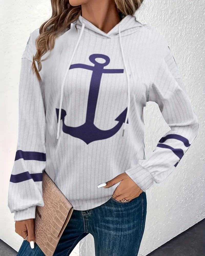 Casual printed long sleeve lace-up hoodie 2024 f/w hoodies spring