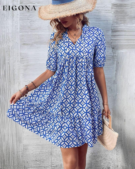 Fresh printed short sleeve dress Blue 23BF Casual Dresses Clothes Dresses Spring Summer