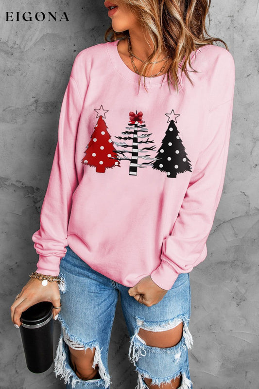 Christmas Tree Graphic Sweatshirt Carnation Pink Christmas sweater clothes Ship From Overseas SYNZ