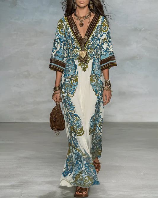 V-Neck Color-Block Print Dress casual dresses spring summer