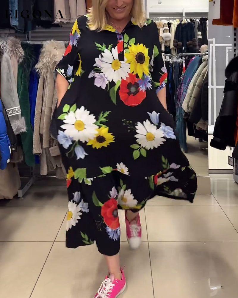 Floral print pocket lapel dress casual dresses spring summer