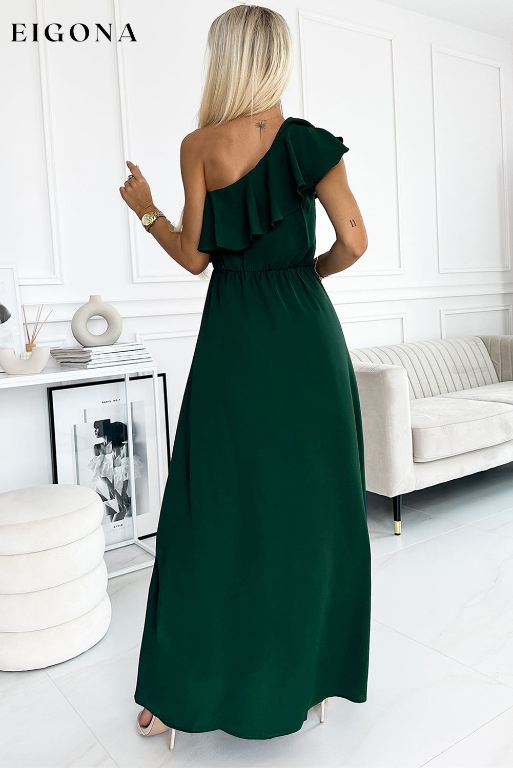 One-Shoulder Ruffled Maxi Dress clothes dress dresses evening dress evening dresses going out dress maxi dress maxi dresses one shoulder dress Ship From Overseas SYNZ