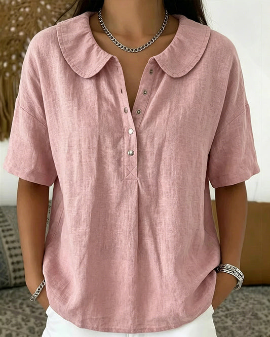 Peter Pan Collar Short-Sleeve Button-Up Blouse blouses & shirts spring summer