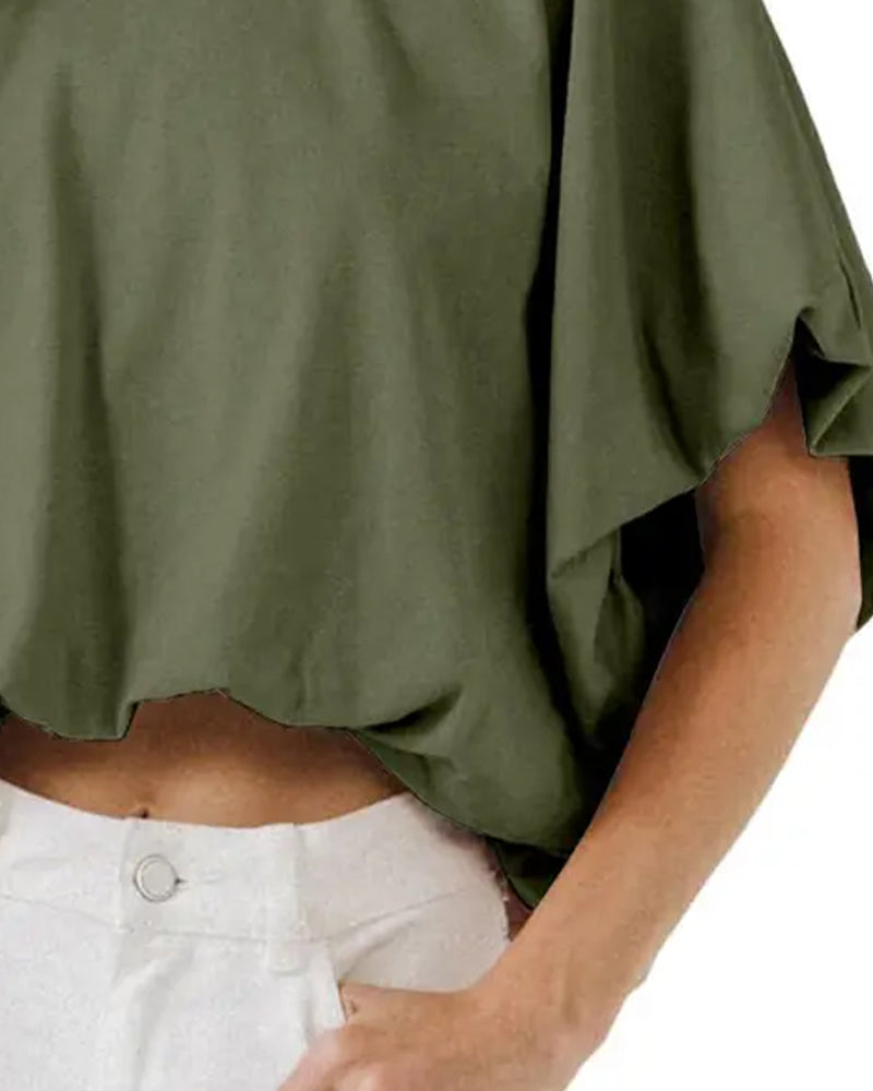 Solid Color Puff Sleeve Cropped Top blouses & shirts spring summer