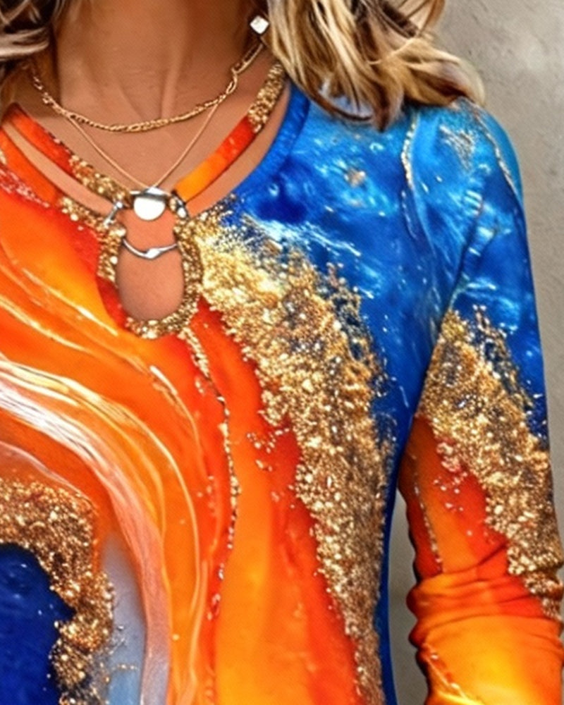 Stylish Gradient Print Long-Sleeved Top