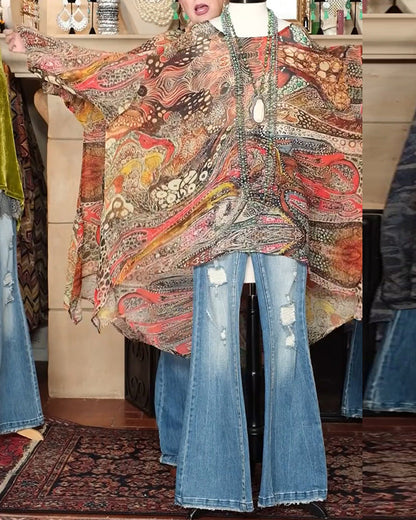 Camicetta ampia con stampa a maniche a pipistrello