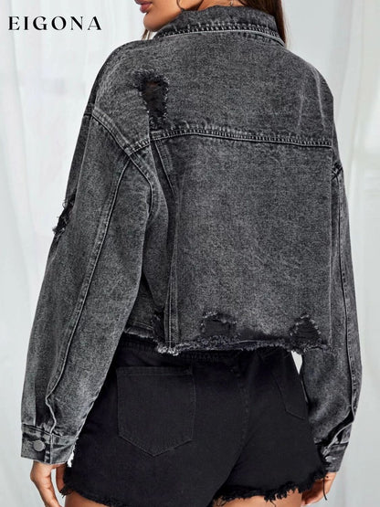 Collared Neck Dropped Shoulder Button-Down Denim Jacket ASZ@Denim clothes Denim Jacket Jackets & Coats jean jacket jean jackets Ship From Overseas Shipping Delay 09/29/2023 - 10/03/2023