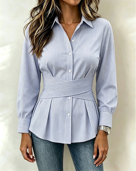 Striped Waist-Cinch Belted Blouse 2024 f/w blouse & shirts spring
