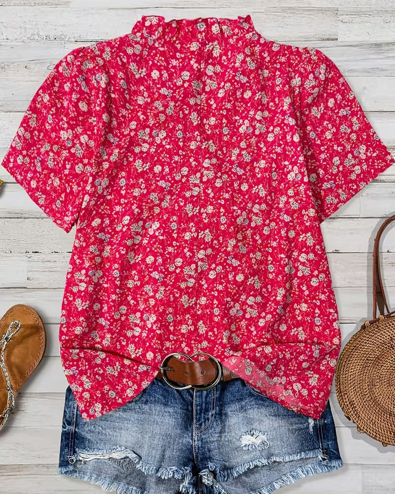 V-neck Button Floral Print Blouse