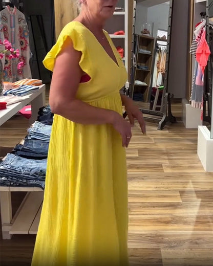 V-neck Ruffle Sleeves A-line Dress