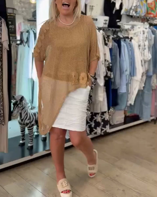 Maglione a mezza manica irregolare tinta unita