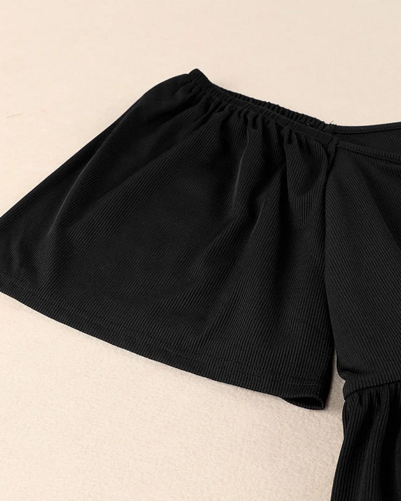 Large Size Square Neck Bubble Sleeve T-Shirt